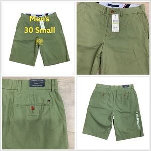 Men's Tommy Hilfiger 30 Small Khakis Chino Shorts Olive Green Stretch Twill NWT